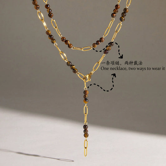 Women's Geometric Stainless Steel Beaded Necklace With Pvd Gold Plating And Lobster Clasp Minimalist Jewelry