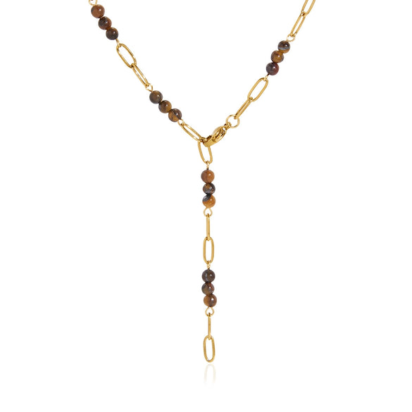 Women's Geometric Stainless Steel Beaded Necklace With Pvd Gold Plating And Lobster Clasp Minimalist Jewelry
