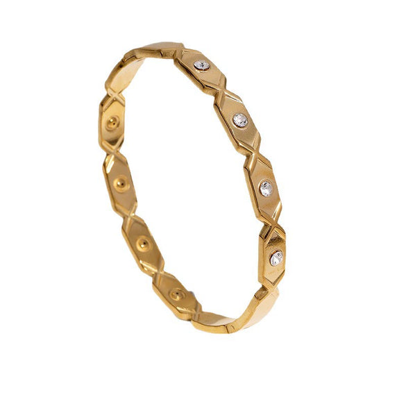 Women's Geometric Stainless Steel Bracelet With Colorfast Gold Plated Finish And Modern Minimalist Design