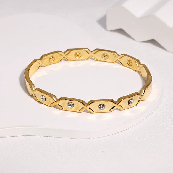 Women's Geometric Stainless Steel Bracelet With Colorfast Gold Plated Finish And Modern Minimalist Design