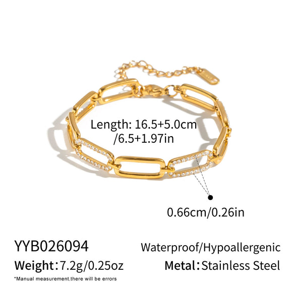 Women's Geometric Stainless Steel Bracelet With Goldtone Vacuum Plating And Zirconinlaid Circular Chain
