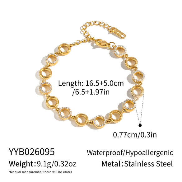 Women's Geometric Stainless Steel Bracelet With Goldtone Vacuum Plating And Zirconinlaid Circular Chain