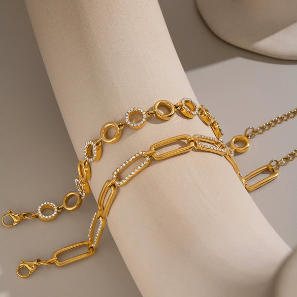Women's Geometric Stainless Steel Bracelet With Goldtone Vacuum Plating And Zirconinlaid Circular Chain