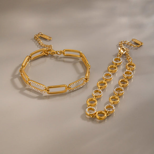 Women's Geometric Stainless Steel Bracelet With Goldtone Vacuum Plating And Zirconinlaid Circular Chain