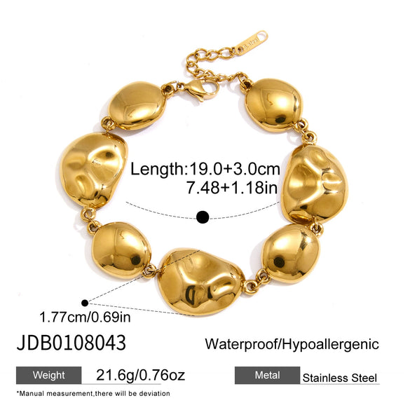 Women's Geometric Stainless Steel Bracelet With 18K Gold Plated Finish Irregular Smooth Surface And Colorfast Design