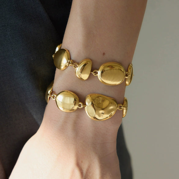 Women's Geometric Stainless Steel Bracelet With 18K Gold Plated Finish Irregular Smooth Surface And Colorfast Design