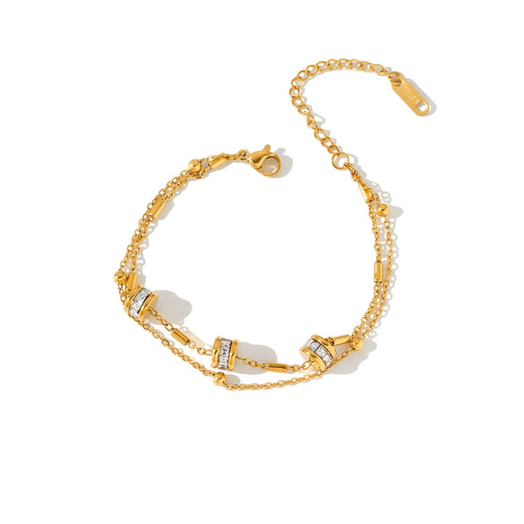 Women's Geometric Stainless Steel Bracelet With 18K Gold Vacuum Plating And Rhinestone Accents Light Luxury Fashion Jewelry