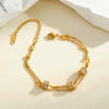 Women's Geometric Stainless Steel Bracelet With 18K Gold Vacuum Plating And Rhinestone Accents Light Luxury Fashion Jewelry