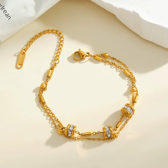 Women's Geometric Stainless Steel Bracelet With 18K Gold Vacuum Plating And Rhinestone Accents Light Luxury Fashion Jewelry