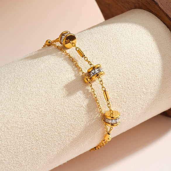 Women's Geometric Stainless Steel Bracelet With 18K Gold Vacuum Plating And Rhinestone Accents Light Luxury Fashion Jewelry