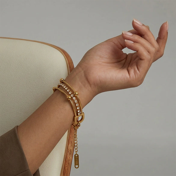 Women's Geometric Stainless Steel Bracelet With 18K Gold Vacuum Plating And Rhinestone Inlay Light Luxury Fashion Jewelry