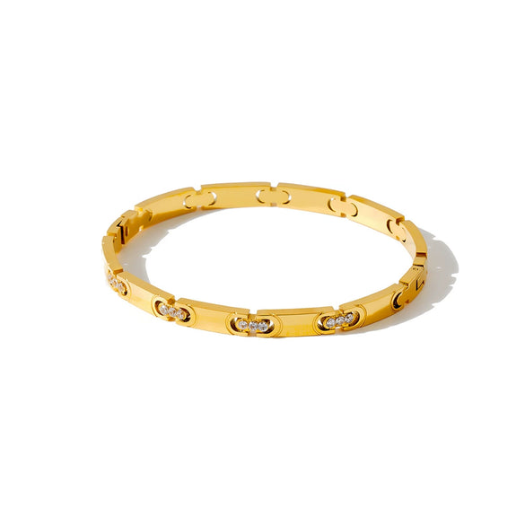 Women's Geometric Stainless Steel Bracelet With Rhinestones And 18K Gold Vacuum Plating Fashion Jewelry