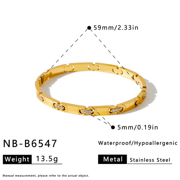 Women's Geometric Stainless Steel Bracelet With Rhinestones And 18K Gold Vacuum Plating Fashion Jewelry