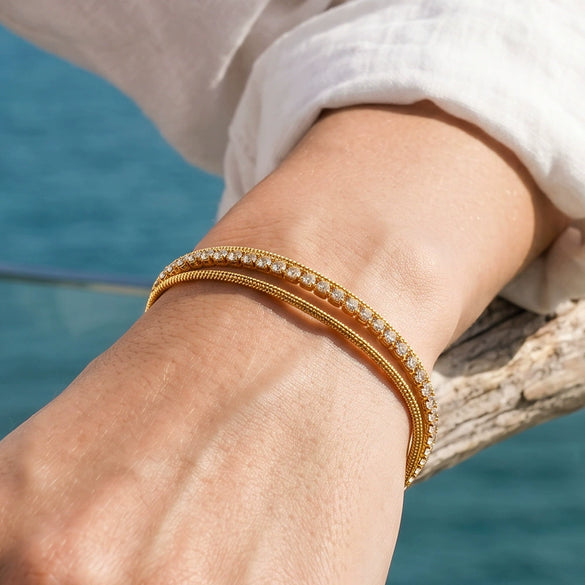 Women's Geometric Stainless Steel Bracelet With Rhinestones And 18K Vacuum Plated Finish Light Luxury Chain Jewelry