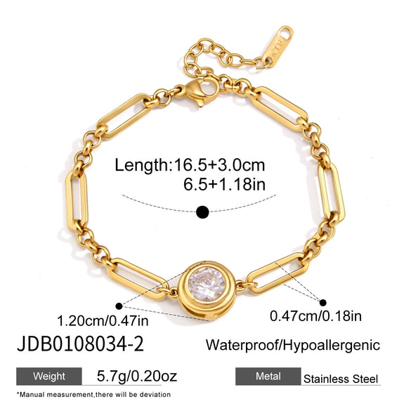 Women's Geometric Stainless Steel Bracelet With Single Zircon Accent And Colorfast Plated Finish