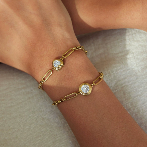 Women's Geometric Stainless Steel Bracelet With Single Zircon Accent And Colorfast Plated Finish
