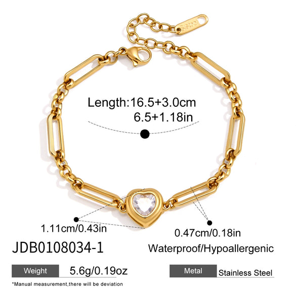Women's Geometric Stainless Steel Bracelet With Single Zircon Accent And Colorfast Plated Finish