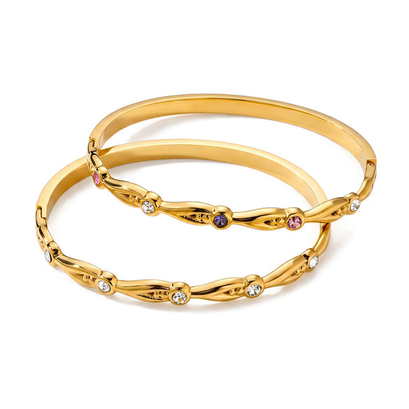 Women’s Geometric Stainless Steel Bracelet With Zircon Inlay And Gold Plated Finish Simple Fashion Jewelry For Wholesale