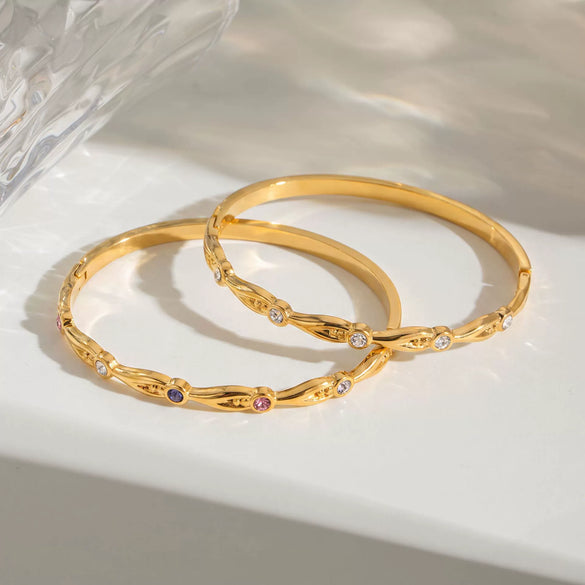 Women’s Geometric Stainless Steel Bracelet With Zircon Inlay And Gold Plated Finish Simple Fashion Jewelry For Wholesale