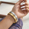 Women's Geometric Stainless Steel Bracelet With Zircon Inlay And 18K Gold Vacuum Plated Finish Fashion Jewelry
