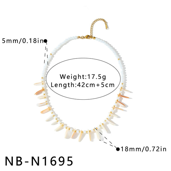 Women's Geometric Stainless Steel Clavicle Necklace With White Shell Inlay 18K Vacuum Plated Beads And Regular Chain