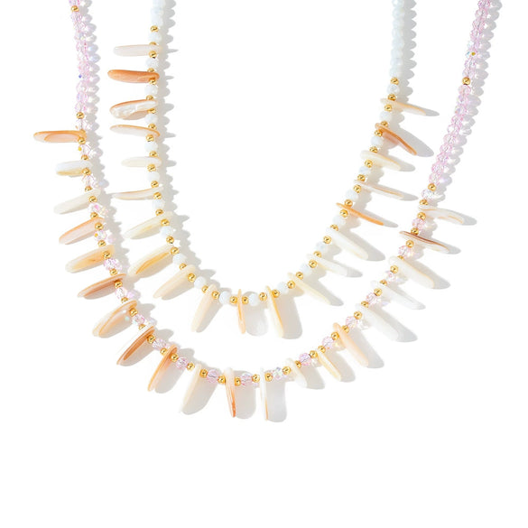Women's Geometric Stainless Steel Clavicle Necklace With White Shell Inlay 18K Vacuum Plated Beads And Regular Chain