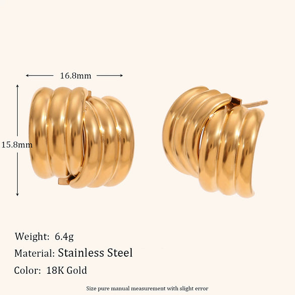 Women's Geometric Stainless Steel Cross Earrings With Goldplated Finish And Threelayer Vertical Stripe Design