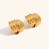 Women's Geometric Stainless Steel Cross Earrings With Goldplated Finish And Threelayer Vertical Stripe Design