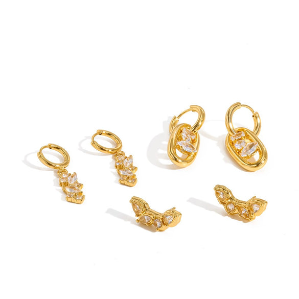 Women's Geometric Stainless Steel Earrings With Diamond Accents And 18K Gold Pvd Vacuum Plating Light Luxury Style