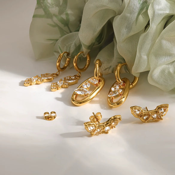 Women's Geometric Stainless Steel Earrings With Diamond Accents And 18K Gold Pvd Vacuum Plating Light Luxury Style