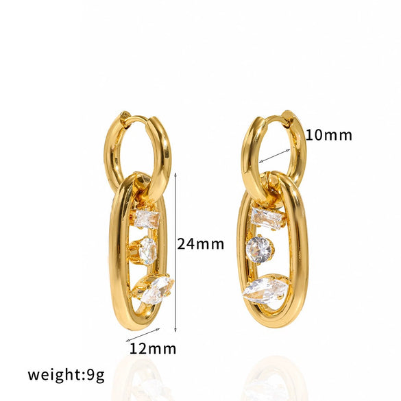 Women's Geometric Stainless Steel Earrings With Diamond Accents And 18K Gold Pvd Vacuum Plating Light Luxury Style