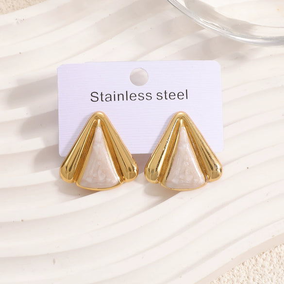 Women's Geometric Stainless Steel Earrings With Enamel Drip Glaze Retro Fashion Design For Wholesale