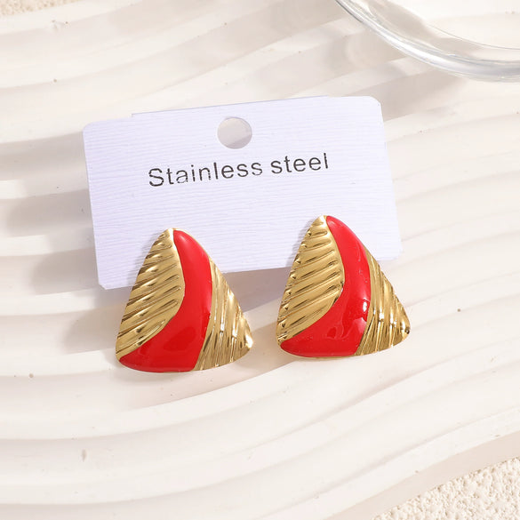 Women's Geometric Stainless Steel Earrings With Enamel Drip Glaze Retro Fashion Design For Wholesale