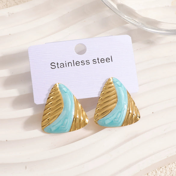Women's Geometric Stainless Steel Earrings With Enamel Drip Glaze Retro Fashion Design For Wholesale