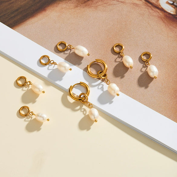 Women's Geometric Stainless Steel Earrings With Faux Pearl Pendants 18K Gold Vacuum Plated Minimalist Fashion Ear Jewelry