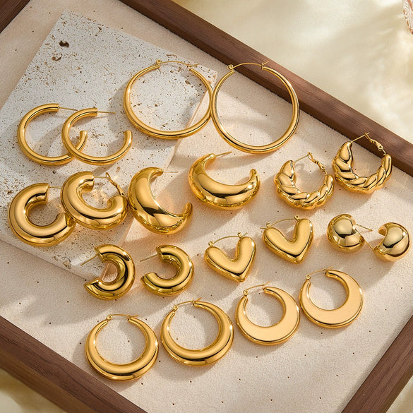 Women's Geometric Stainless Steel Earrings With Gold Electroplated Finish Simple Trendy Non Fading Jewelry