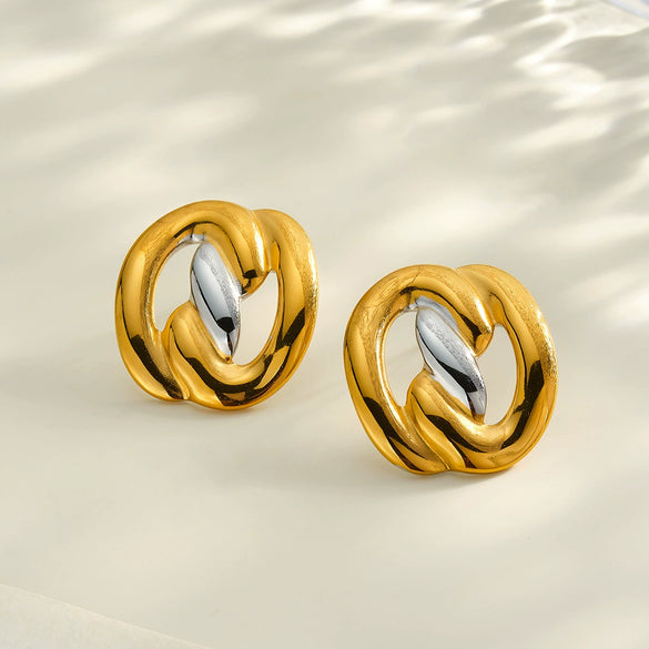 Women's Geometric Stainless Steel Earrings With 18K Gold Vacuum Plating Irregular Ins Style Fashion Jewelry