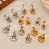 Women's Geometric Stainless Steel Earrings With Real Gold Plating Circle And Semicircle Shapes