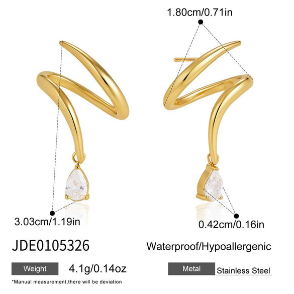 Women's Geometric Stainless Steel Earrings With Titanium Steel Posts Vacuum Pvd Gold Plating And Sparkling Zircon Accents