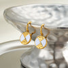 Women's Geometric Stainless Steel Earrings With White Shell Inlay And 18K Vacuum Plated Finish Simple Light Luxury Style