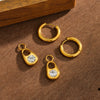 Women’s Geometric Stainless Steel Earrings With Zircon Accents And 18K Vacuum Plated Finish Simple Trendy Fashion Jewelry
