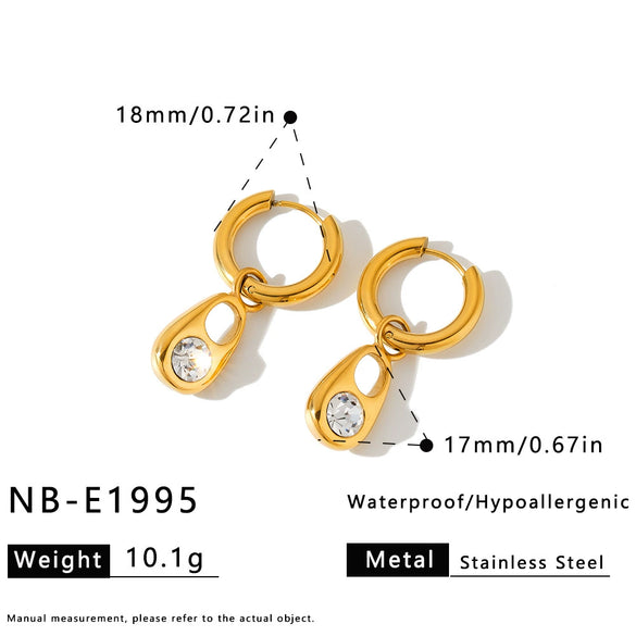 Women’s Geometric Stainless Steel Earrings With Zircon Accents And 18K Vacuum Plated Finish Simple Trendy Fashion Jewelry