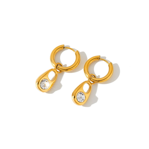 Women’s Geometric Stainless Steel Earrings With Zircon Accents And 18K Vacuum Plated Finish Simple Trendy Fashion Jewelry