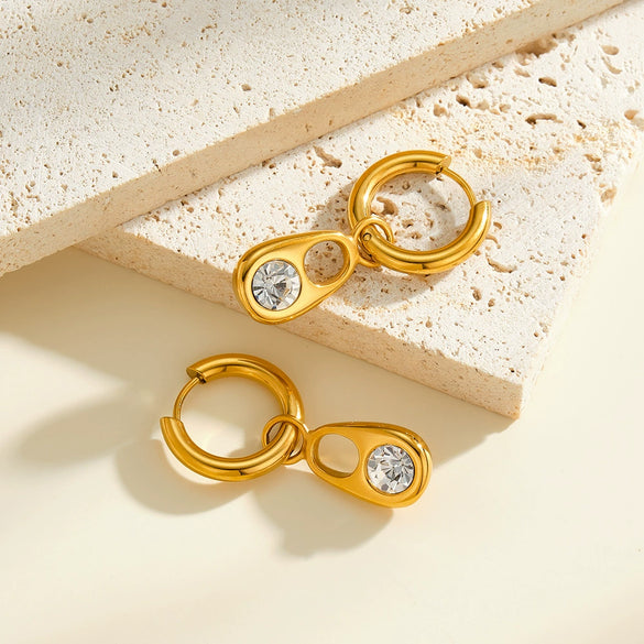 Women’s Geometric Stainless Steel Earrings With Zircon Accents And 18K Vacuum Plated Finish Simple Trendy Fashion Jewelry