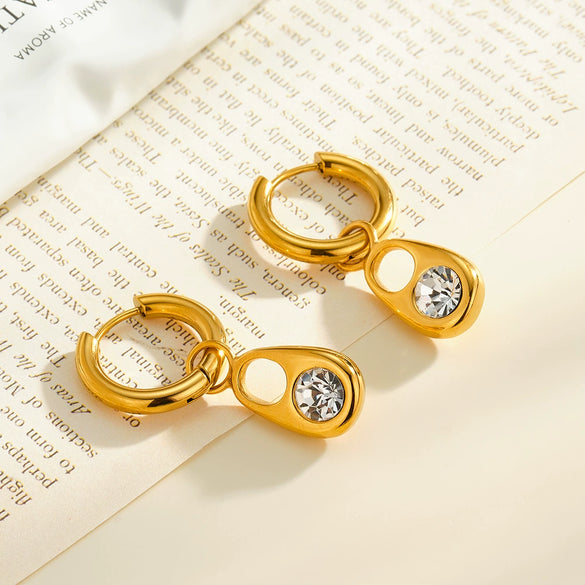 Women’s Geometric Stainless Steel Earrings With Zircon Accents And 18K Vacuum Plated Finish Simple Trendy Fashion Jewelry