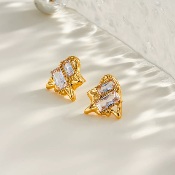 Women's Geometric Stainless Steel Earrings With Zircon Inlay And 18K Vacuum Plated Light Luxury Finish