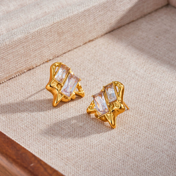 Women's Geometric Stainless Steel Earrings With Zircon Inlay And 18K Vacuum Plated Light Luxury Finish