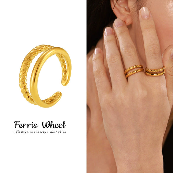 Women's Geometric Stainless Steel Electroplated Ferris Wheel Double Twist Opening Finger Ring