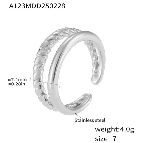 Women's Geometric Stainless Steel Electroplated Ferris Wheel Double Twist Opening Finger Ring