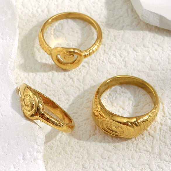 Women's Geometric Stainless Steel Electroplated 18K Gold Snake Head Eye Fingerprint Ring Luxury Hand Jewelry